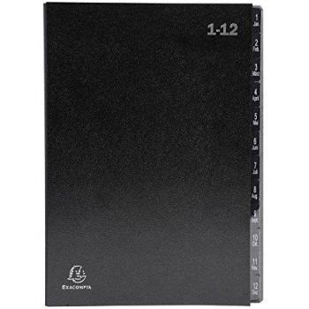 Clasificador Ordonator Â® lomo extensible pestañas impresas, clasificador económico tamaño 25x33 cm para A4, color negro; Carpeta de escritorio EXACOMPTA DIN A4 con 12 compartimentos numer