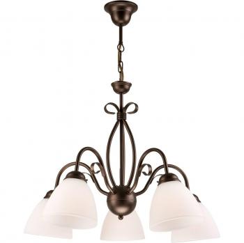 Lámpara colgante Adoro de Lamkur, 5 luces, marrón, con brazos múltiples y pantallas de vidrio, tipo E27
