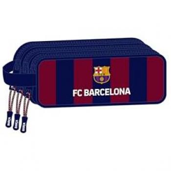 Portatodo Triple F.C. Barcelona Safta - Estuche Infantil, Diseño Compacto, 21x8.5x7 cm, Color Azul Marino y Granate, Material Resistente, Cierre Seguro, Ideal para Escuela y Oficina