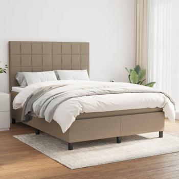 Cama Box Spring con Colchón de Tela Gris Taupe 140x190 cm