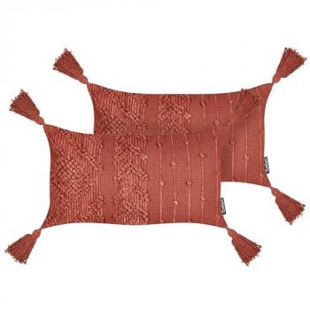 Conjunto de 2 cojines decorativos rectangulares con borlas 30 x 50 cm color rojo Valvaria