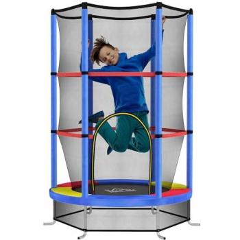 Cama Elástica Infantil Ø140 cm - Red de Seguridad, Puerta con Cremallera, 6 Postes Acolchados, Carga Máxima 45 Kg - Multicolor