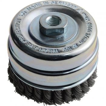 Cepillo taza de alambre de acero LessMann 100 mm/M14x2,0 mm, trenzado, STH 0,50