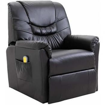 vidaXL Silla de Masaje Piel Sintética Negra 10 Ajustes Sillón Eléctrico Relax