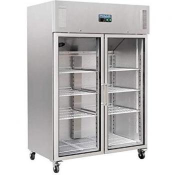 Vitrina Refrigerada Positiva Doble Puerta 1200L - Acero Inoxidable, Temperatura de 2°C a 8°C, 6 Estantes, Ruedas Bloqueables