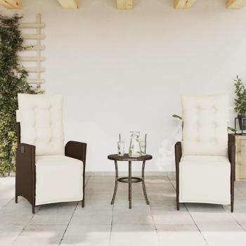 Sillas de jardín reclinables 2 PCs con reposapiés Polyrattan marrón ratán pe