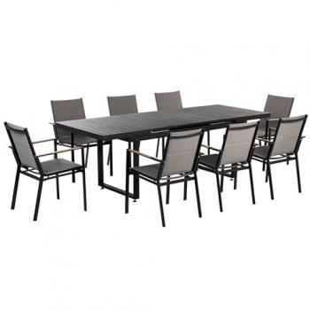 Conjunto de comedor 8 personas en aluminio negro con cojines gris Valcanetto/Busseto