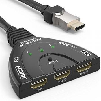 Fosmon 3-Port Automatic HDMI Switcher 4K UHD 1080p Splitter for Apple TV, Fire Stick, PS4, Game Consoles & PC