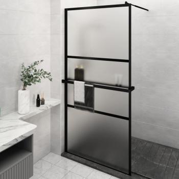 Mampara de ducha con estante negro 115x195 cm ESG vidrio y aluminio