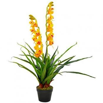 vidaXL - Orquídea artificial con maceta para casa, oficina, interior y exterior, auténtica, realista, color amarillo