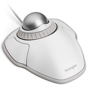Kensington Trackball Orbit Ergonómico con Cable y Trackball, para Mac y Windows, con Anillo de Desplazamiento, Diseño Ambidiestro y Seguimiento Óptico, Color Blanco/Plata