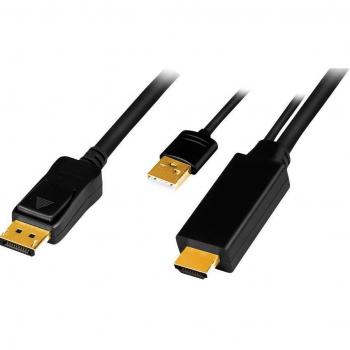 Cable HDMI a DisplayPort con USB-A, UHD 4K/30 Hz, negro, 1 m