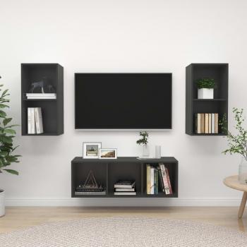 Juego de Muebles de Salón 3 Piezas en Madera de Ingeniería Gris con Mueble para TV, Mesa de TV y Almacenamiento