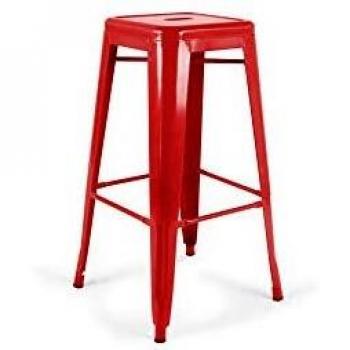 Taburete de bar de metal brillante rojo Oviala