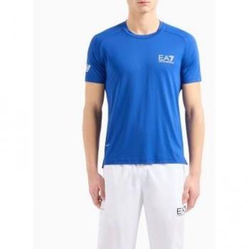 Camiseta Deportiva EA7 para Hombre 8NPT22_PJEMZ Ventus7 Azul XL, Manga Corta, Tenis/Padel, Poliamida
