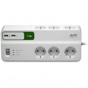 APC SurgeArrest Essential PM6U-GR Protector contra Sobretensiones, 6 Salidas AC Tipo F, 2 Puertos USB 5V 2.4A, Capacidad de Energía de 2300W