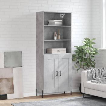 Aparador alto de madera contrachapada gris hormigón 69,5x34x180 cm con 2 puertas de madera, mueble de almacenaje para salón, buffet y armario auxiliar