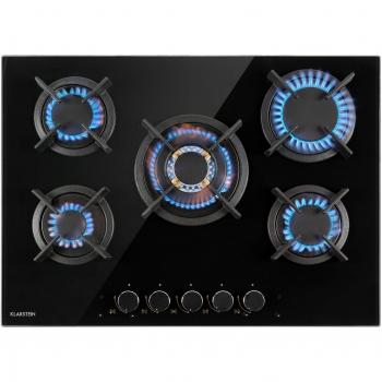 Cocina a gas Klarstein Goldflame 5 con 5 fogones de latón y vitrocerámica negra