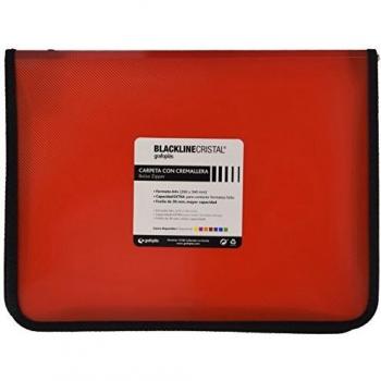 Grafoplás 4800651 - Carpeta con cremallera, color rojo, A4+, cubierta de polipropileno. Modelo Blackline Cristal