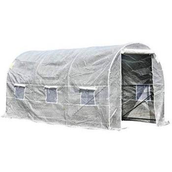 Outsunny Invernadero de Túnel 400x200x200 cm Invernadero de Jardín con Puerta Enrollable y 6 Ventanas Cubierta PE 140 g/m² Anti-UV Marco de Metal para Cultivo Plantas Verduras Blanco