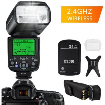ESDDI E-TTL Flash Speedlite para Canon, Kit Profesional de Flash con Disparador de Flash Inalámbrico, 1/8000 HSS Flash Inalámbrico Speedlite GN58 2.4G Radio Inalámbrico Master Slave para Canon DSLR