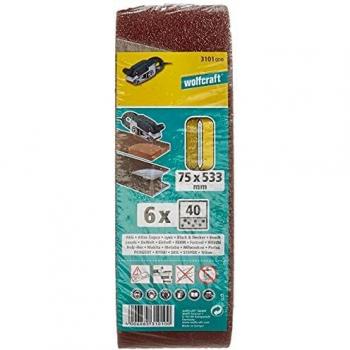 Wolfcraft 3101000 3101000-6 Bandas abrasivas Grano 40, Set de 6 Piezas