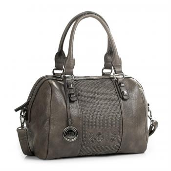 Lois - 94731 Bolso de Mujer Tipo Bowling con Bandolera Ajustable Doble asa con Cremallera. Bolsillo detrás con Cremallera. Piel sintética Polipiel, Color Taupe