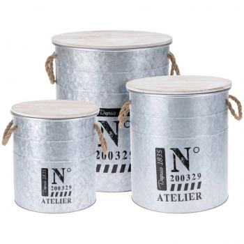 Set de cajas de almacenaje H&S Collection en cinc con cuerda - Plateado
