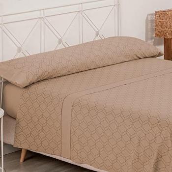 Juego de Sábanas 3 Piezas GEA Beig para Cama de 90cm - Tejido Polycotton Suave y Transpirable, Lavable a 30º y Fácil Planchado