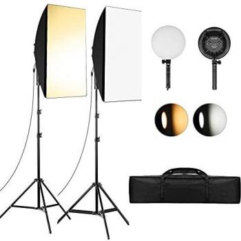 Andoer Softbox Kit de Fotografía Estudio, con 2 Softbox de 20x 28in, 2 Luz LED Regulable de Temperatura de Doble Color 80W 3200K/5500K para Foto Retrato Estudio Video Producto Fotografía Youtube