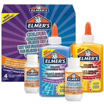 Elmer’s Kit Slime Con colores Cambiantes que cambia de color, incluido pegamento, con activador líquido mágico, activación con luz ultravioleta, 4 unidades