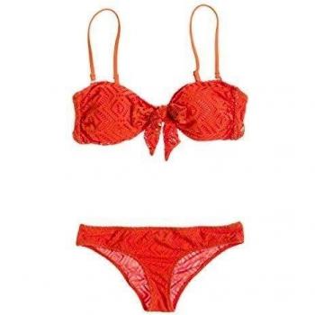 Roxy Bandeau & Cheeky Scooter Set - Traje de baño de dos piezas para mujer, diseño Sand Dollar Papaya, talla M