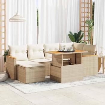Set de sofás de jardín y cojines 7 piezas ratán sintético acacia beige