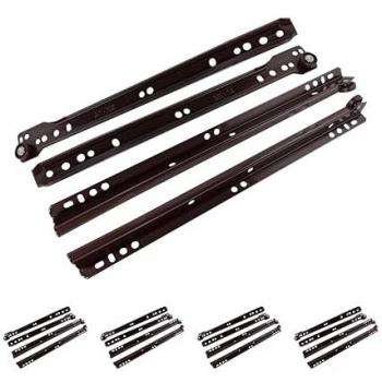 Guías Correderas para Cajón 50 cm - Extracción Parcial, Fijación Inferior, Carga 20Kg, Rodillos, Marrón - Pack de 5 Unidades