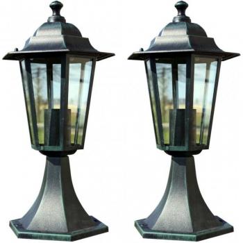 Farola de Jardín E27 41cm Verde/Negro - 2 Unidades, Aluminio, Color Verde Oscuro/Negro