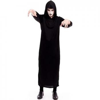 Disfraz de Túnica Negra Unisex con Capucha para Adulto - Talla S Halloween Carnaval