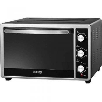 Camry CR 6018 Horno Eléctrico Convección de Sobremesa 35 L, Asador de Pollo, Puerta Doble Cristal Efecto Espejo, 5 Modos de Calor, Temporizador, Ajuste de Temperatura, Negro, 2200W