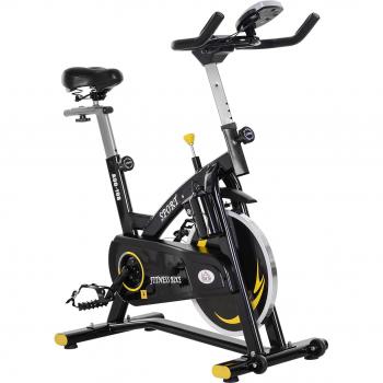HOMCOM Bicicleta Estática de Spinning con Pantalla LCD, Volante de Inercia 10 kg, Ajustable 47x120x104.5-117 cm, Color Amarillo y Negro
