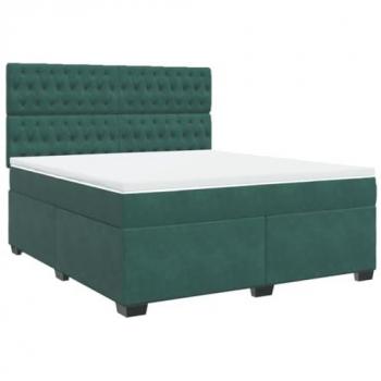 Cama Box Spring con colchón de terciopelo verde oscuro 180x200 cm