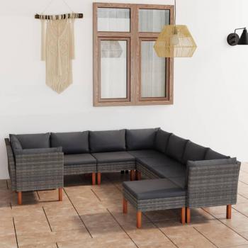 9-Piece Grey Poly Rattan Garden Lounge Set with Cushions