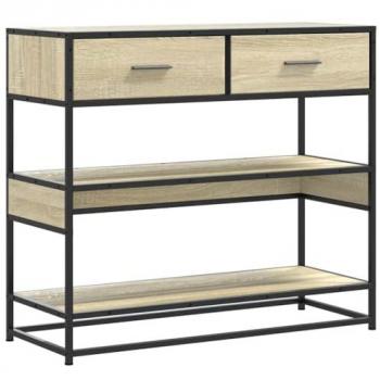 Mesa Consola de Madera de Ingeniería Roble Sonoma 90x35x80 cm con Cajones y Estantes - Mueble Moderno para Entrada/Sala de Estar