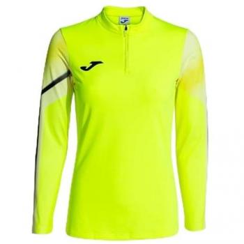 Sudadera de running Joma Elite XI mujer amarillo flúor negro con media cremallera, talla M