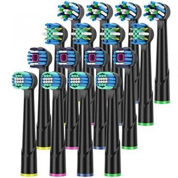 QLEBAO Recambios Cepillo Compatible con Oral b Recambios Cepillos Electricos, 16 Cabezales para Oral B, 4 Whiteclean, 4 Precision-Clean, 4Flossclean, 4 Crossclean Cabezales de Cepillo de Dientes Negro