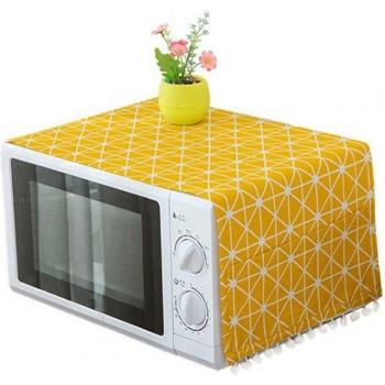 Funda Protectora para Horno Microondas Amarilla de Lino y Algodón, a Prueba de Polvo y Aceite con Gran Bolsillo 30x90 cm