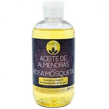 PHYTOFARMA Aceite de Almendras Dulces con Rosa Mosqueta - 100% Puro, Natural, Prensado en frío | Equilibra la piel, hidrata cabello, cuerpo y uñas | Aceite esencial para masajes | Bote