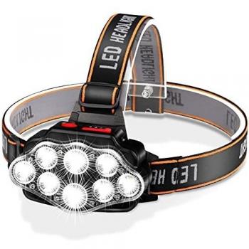 Linterna Frontal LED Recargable, Alta Potencia Linterna Cabeza con 4 Modos, Alcance de 500M, Linterna Frontal LED con Impermeable IPX20 para Casco, Pesca, Bicicleta, Camping y Caza