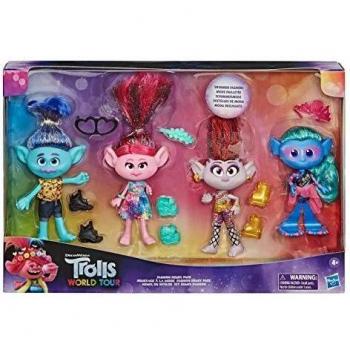 TROLLS Fashion Remix Pack 4 Muñecas de Hasbro - Incluye 4 muñecas de los personajes de TROLLS, con vestuarios y accesorios intercambiables, ideal para recrear escenas de la película y fomentar la