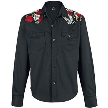 Banned Alternative Skull Rose Hombre Manga Larga Negro XL, 80% Poliester, 20% Viscosa, Regular