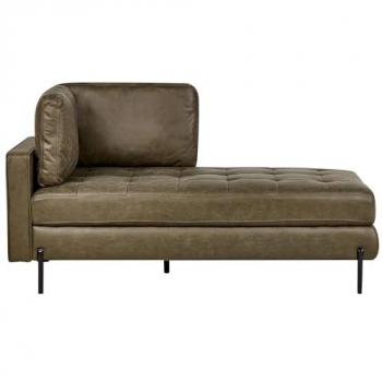 Chaise Longue Moderna Tradicional de Piel Sintética Mullida Verde y Marrón