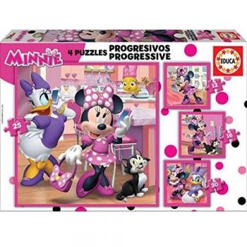 Educa - Minnie Ayudantes Felices , Conjunto de 4 puzzles Progresivos con 12, 16, 20 y 25 piezas , Recomendados a partir de 3 años para que se atrevan con distintos niveles de dificultad